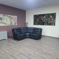 Черен кожен ъглов диван La-z-boy, снимка 1 - Дивани и мека мебел - 42514958