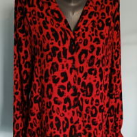 Дизайнерска риза в животински принт в червено Amisu / голям размер , снимка 5 - Ризи - 44583846