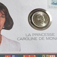 Монако. 2 франка. 1979 година.  Принцеса Каролина. Нумизматичен плик., снимка 2 - Нумизматика и бонистика - 44388693