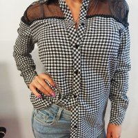 Дамска риза каре комбинация от тюл и перли, снимка 3 - Ризи - 32168921