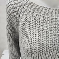 Сив дамски пуловер едро плетиво Natalee, снимка 2 - Блузи с дълъг ръкав и пуловери - 44208065