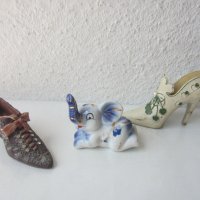 2 обувки и синьо слонче, слон обувка с ток фигура статуетка, снимка 1 - Статуетки - 29288433