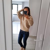 Бежов пуловер - безплатна доставка, снимка 5 - Блузи с дълъг ръкав и пуловери - 38210495