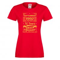 Дамска Тениска September 1992 30 YEARS BEING AWESOME Подарък,Ианенада,Празмик , снимка 5 - Тениски - 37084167