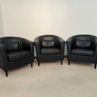 Черни кожени фотьойлчета в много добро състояние , снимка 3 - Дивани и мека мебел - 44276526