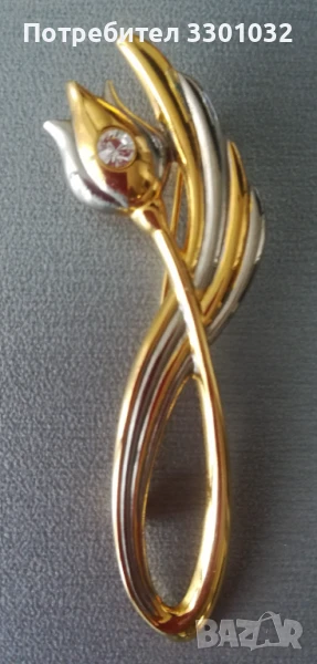 Брошка цвете за ревер или шал с цирконий, снимка 1