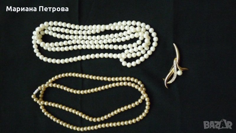 Американски перлени колиета - 2 вида и колие от малахит, снимка 1