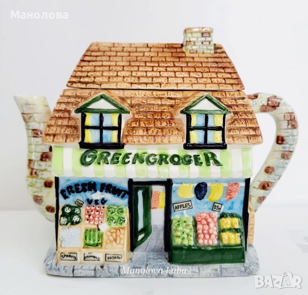 Ръчно рисуван фин керамичен чайник Annie Row, Greengrocer., снимка 1