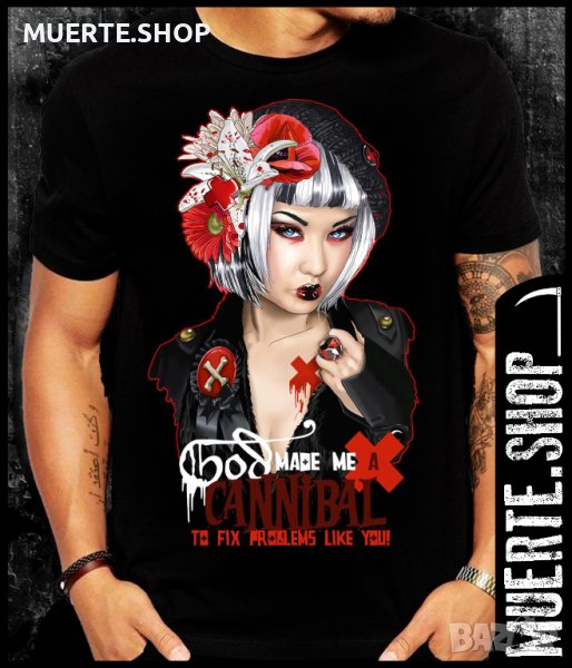 Черна тениска с щампа CANNIBAL GIRL , снимка 1