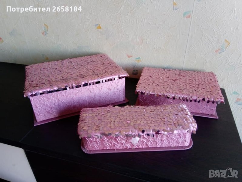 Луксозни кутии за бижута, сатен и пайети, в розово, поотделно, снимка 1