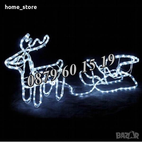 Светещ коледен елен с шейна, светещ елен, бяла или жълта светлина, снимка 1