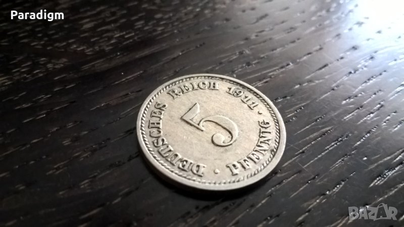 Райх монета - Германия - 5 пфенига | 1911г.; серия D, снимка 1