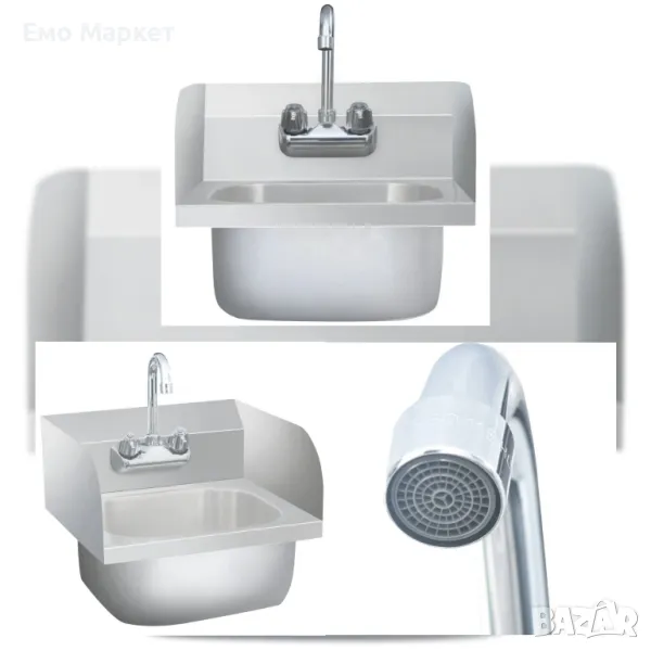 Търговска мивка за ръце с кранче, неръждаема стомана, снимка 1