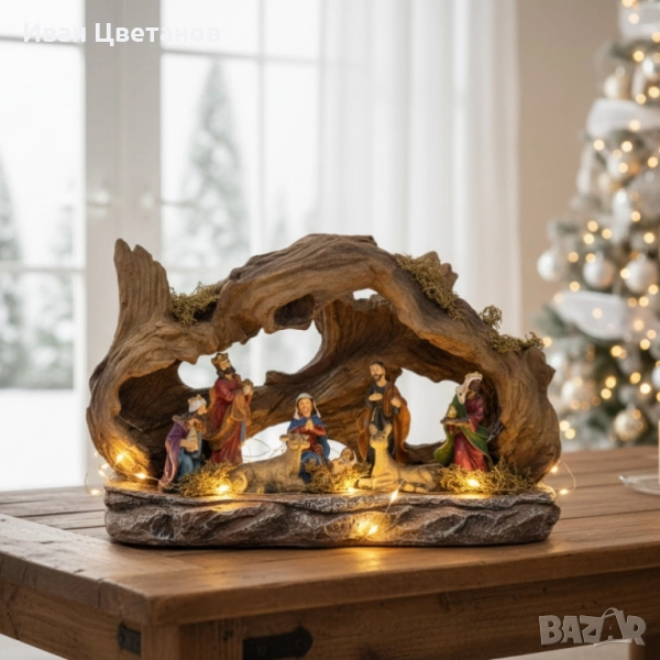 Коледна сцена „Рождество Христово“ – готов комплект с ясли, фигурки и естествен дизайн, снимка 1