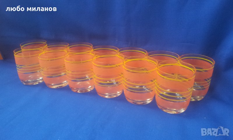 Ретро ракиени чашки, оранжав и жълт мат кантове 13 бр, снимка 1