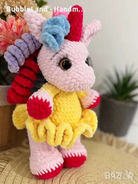 Ръчно плетен розов еднорог , снимка 1