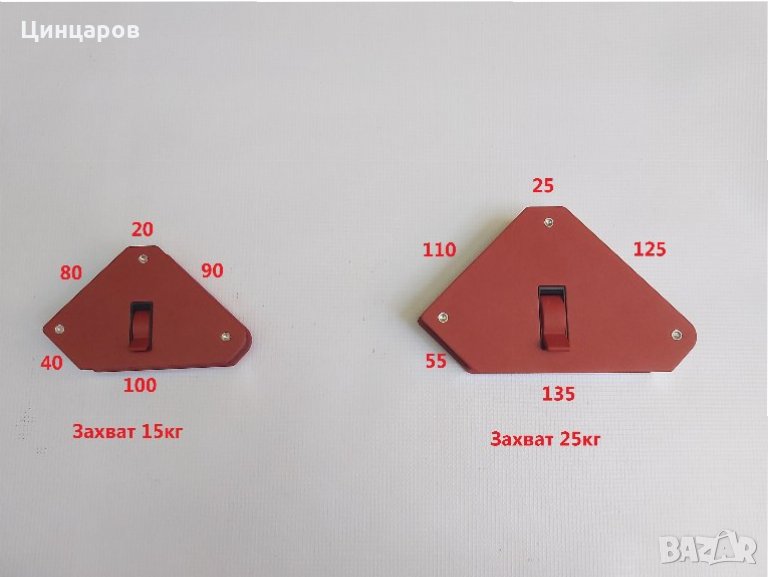 Магнитен ъгъл,магнитни ъгли с ключ вкл./изкл.захват 15 и 25кг., снимка 1