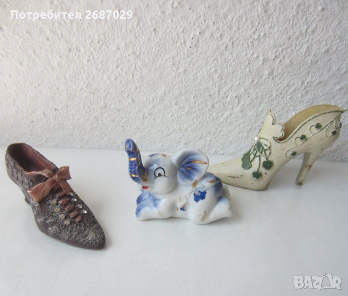 2 обувки и синьо слонче, слон обувка с ток фигура статуетка, снимка 1