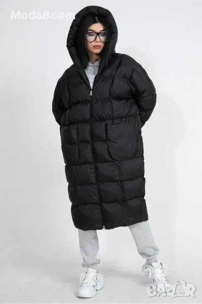 Дълго черно дамско зимно яке , снимка 1
