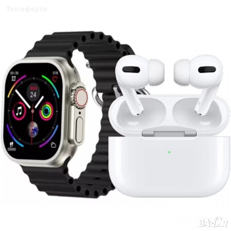 SM99 Ultra – Комплект Smart Часовник + Слушалки, 7 Каишки, Безжично Зареждане, Bluetooth, Сензори за, снимка 1