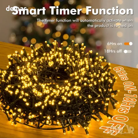 Quntis 25M 1000 LED коледни светлини, водоустойчиви, топло бяло, таймер, 8 режима, снимка 7 - Други - 47512354