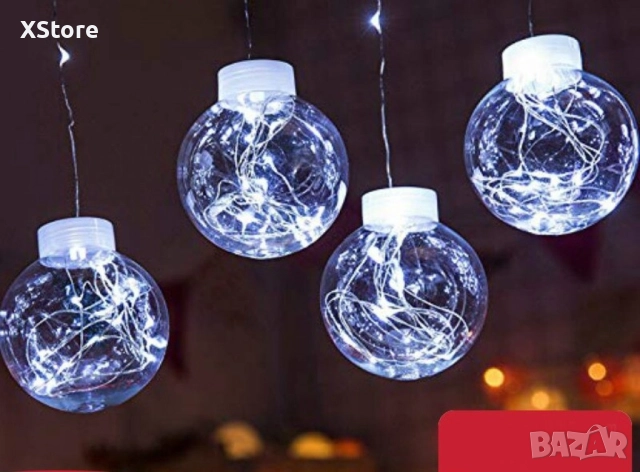 Празнични LED светлини топка с 10 топки в бяла студена и бяла топла светлина SD8, снимка 3 - Лед осветление - 52092266