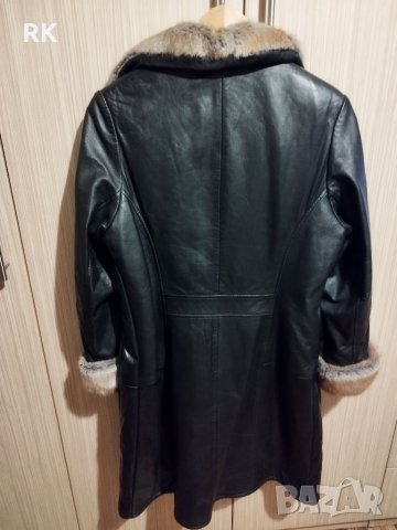 Черно кожено подплатено яке-палто от лицева кожа, снимка 7 - Палта, манта - 39341818