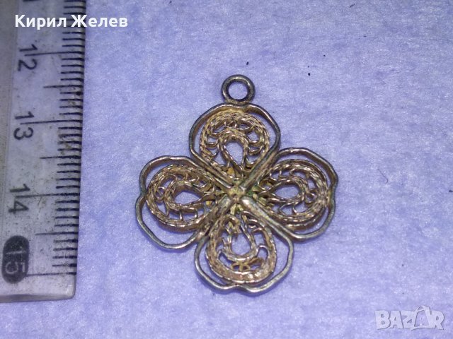 СТАРИННА ФИЛИГРАННА ПОСРЕБРЕНА МЕДНА ВИСУЛКА МЕДАЛЬОН ЧЕТИРИЛИСТНА ДЕТЕЛИНА РЪЧНА ИЗРАБОТКА 40092, снимка 13 - Антикварни и старинни предмети - 42855334