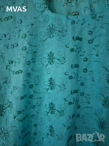 Нова дамска ленена синя туника с бродерия S размер, снимка 4 - Туники - 51619329