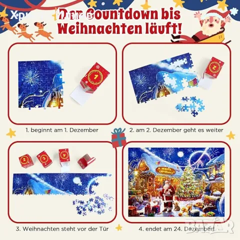 Пъзел с дядо Коледа Коледен календар 1008 части, снимка 6 - Игри и пъзели - 48702075