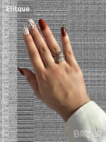 Сребрист дамски пръстен от медицинска стомана с интересен дизайн и декоративни елементи, снимка 6 - Пръстени - 52871192