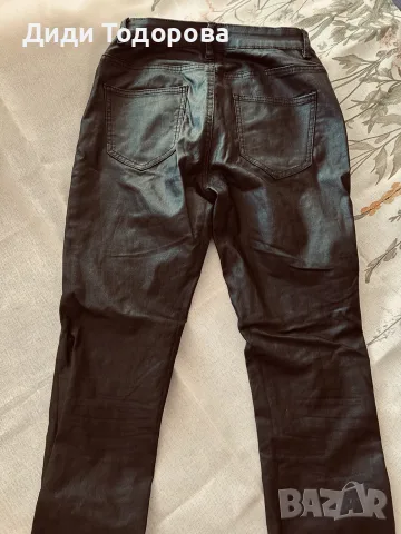 Дамски черен панталон с мокър ефект и връзки SOYA Fashion, снимка 3 - Панталони - 56078211