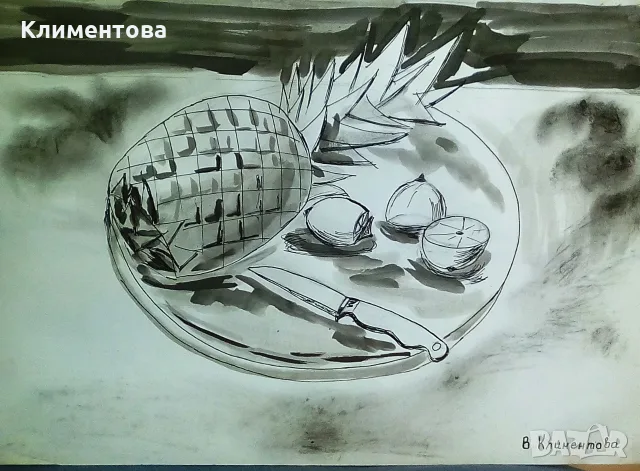 Натюрморт "Ананас и лимони", снимка 2 - Картини - 56324605