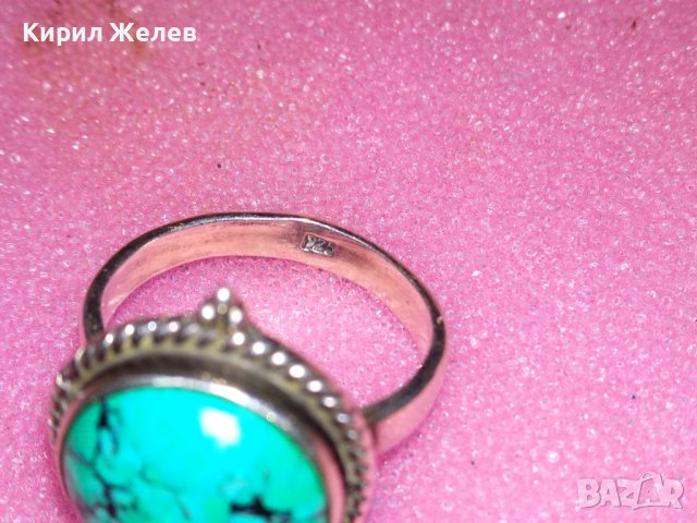 ВЕЛИКОЛЕПЕН АНГЛИЙСКИ СКЪПОЦЕНЕН СРЕБЪРЕН ПРЪСТЕН СРЕБРО 925 с ШЛИФОВАН НАТУРАЛЕН ТЮРКОАЗ 43355, снимка 7 - Пръстени - 44406452
