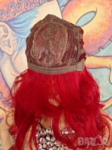Средна Дължина Наситено Червена Перука с Бретон КОД 9071, снимка 8 - Аксесоари за коса - 42571245