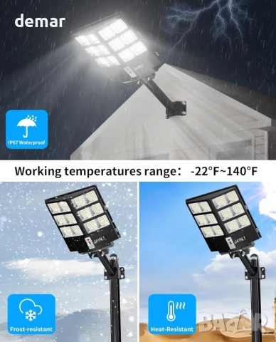 JAYNLT 800W Соларна улична лампа със сензор за движение, дистанционно, снимка 5 - Соларни лампи - 51335606