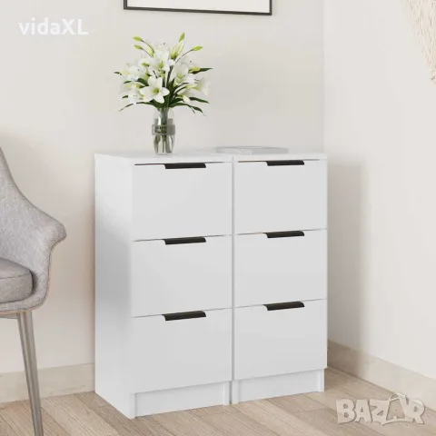 vidaXL Сайдборди, 2 бр, бели, 30x30x70 см, инженерно дърво, снимка 2 - Бюфети - 56148034