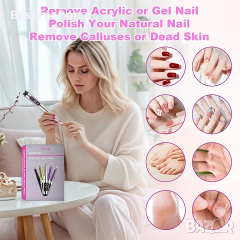 XEEUEX Електрическа пила за нокти, 12-в-1, 25000 об/мин, 5-скоростна, снимка 3 - Педикюр и маникюр - 53245739