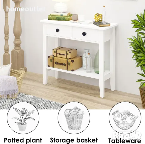 ПРОМОЦИЯ Конзолна маса с 2 нива за съхранение и чекмеджета 10BHHFNT-W-2, снимка 6 - Маси - 49740856