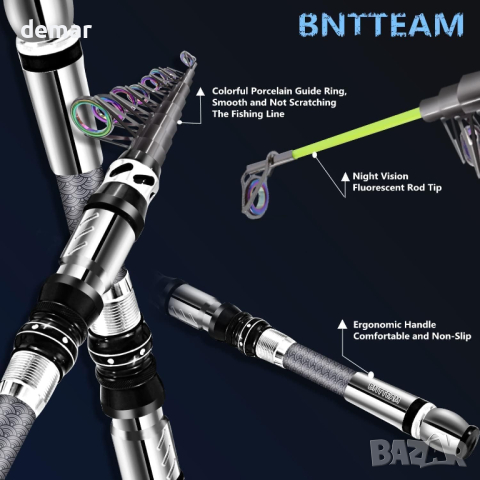 BNTTEAM телескопична въдица 99% въглеродни влакна с флуоресцентен връх (VIN TPYE, 2,4M/94,5in/7,84ft, снимка 6 - Въдици - 44674385