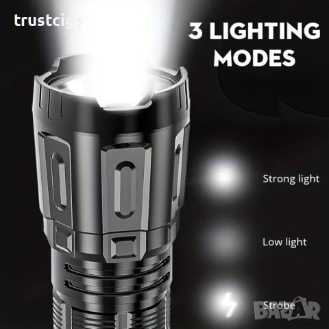 Мини мощен LED фенер с 3 режима и акумулаторна батерия, снимка 6 - Къмпинг осветление - 44483715