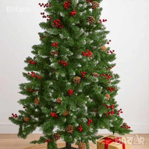 Изкуствена елха Luxury Diamond с червен глог и шишарки. , снимка 7 - Декорация за дома - 52905259