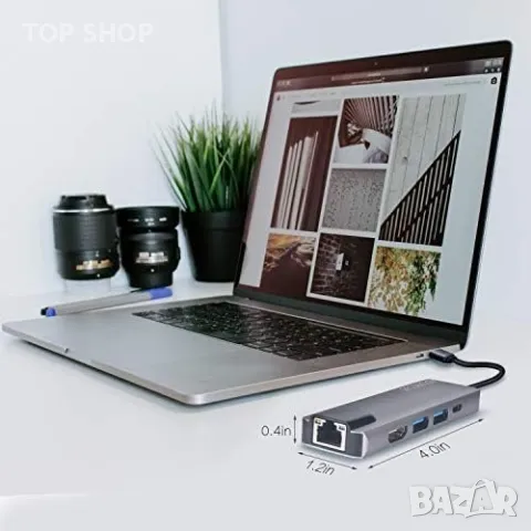 GECENinov USB Type C Hub,USB C към HDMI Ethernet адаптер,Type C 5 в 1 поддържа Gigabit Ethernet RJ45, снимка 2 - Друга електроника - 48763572