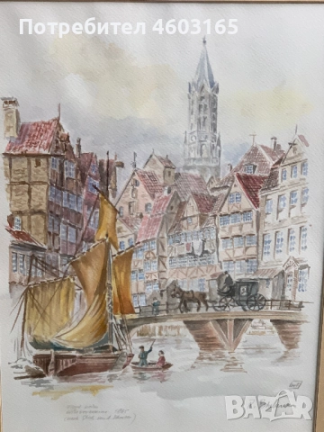 стара картина акварел от 1865г, снимка 3 - Картини - 52681351