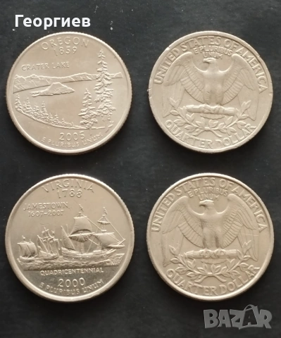  25 цента с герба на 2 щата $2 банкнота, Реплика на $ от 1798 и 1870 г., снимка 17 - Нумизматика и бонистика - 8955101