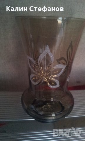 Две вазички кафяво стъкло прозрачно с украса, снимка 7 - Вази - 30053160