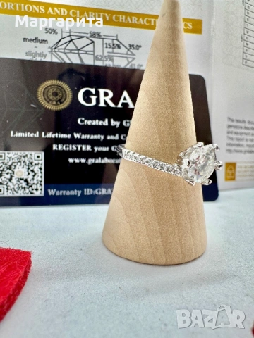 Сребърен пръстен с мойсанит (диамант) 1 карат, снимка 3 - Пръстени - 53205685