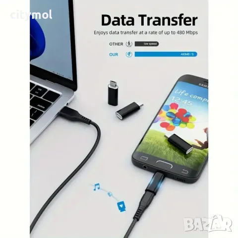 OTG aдаптер Micro USB(мъжко) - USB C-type(женско), снимка 3 - USB кабели - 33913189