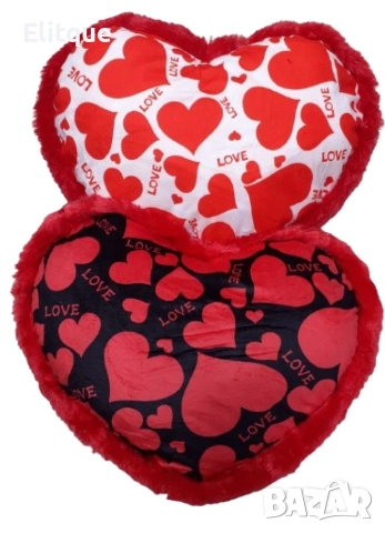 Декоративна подаръчна музикална възглавничка от плат Сърце, 42см, бяла/черна