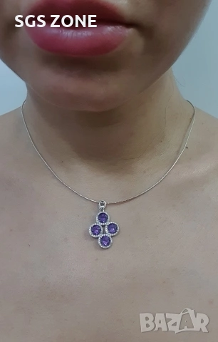 Сребърна висулка със аметист или цитрин💛💜, снимка 3 - Колиета, медальони, синджири - 53036004